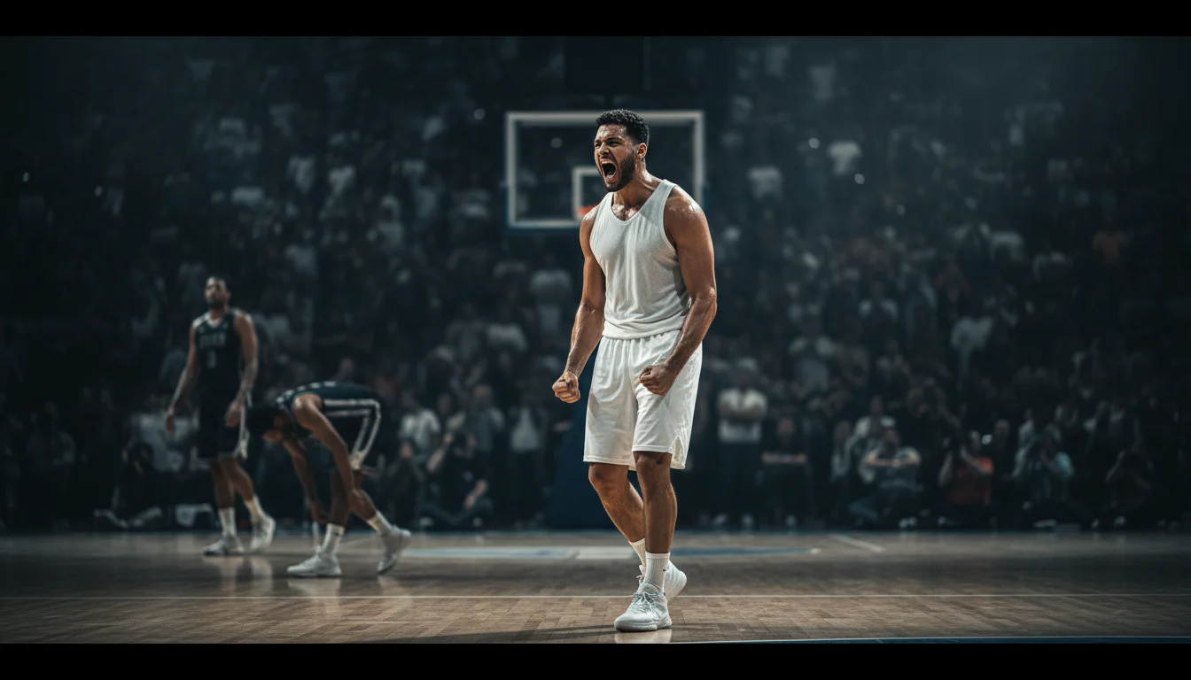 Basketballspieler feiert einen überraschenden Sieg – Außenseiter-Strategie Underdogs
