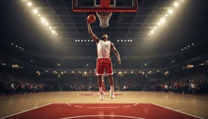 Basketballspieler beim Wurf im Stadion – Handicap Wetten im Basketball