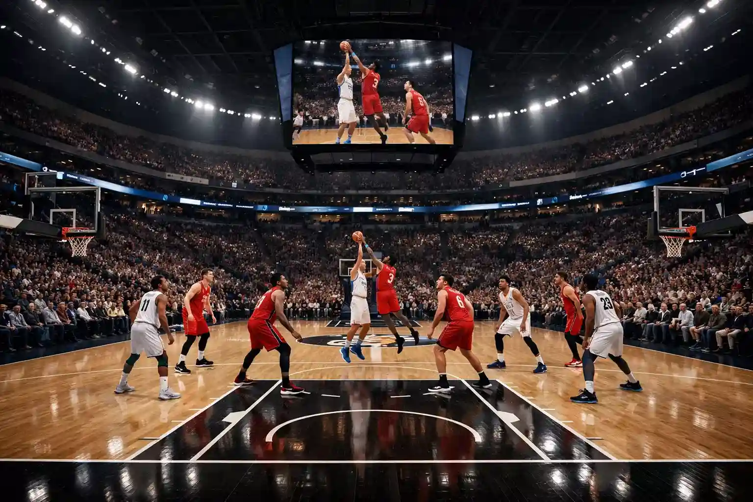 Basketballarena in voller Aktion zeigt die Energie von Live-Wetten