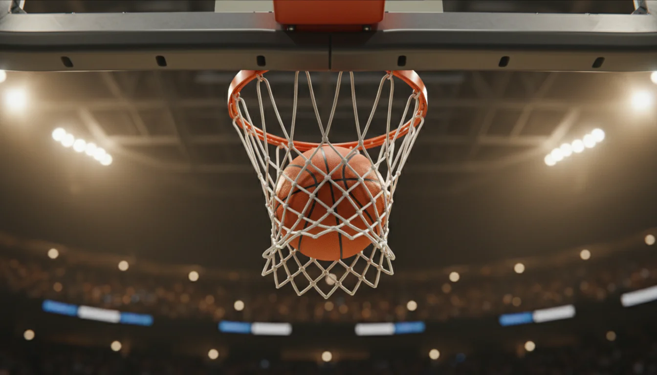 Basketball fliegt durch den Korb in einer belebten Arena – Over/Under Wetten