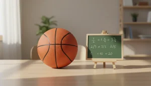 Basketball neben einer Kreidetafel mit Quotenformaten – Quoten verstehen lernen