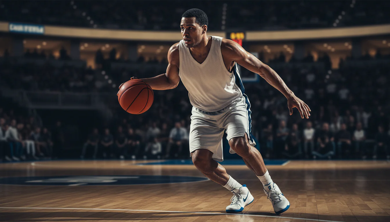 Basketballspieler dribbelt den Ball auf dem Spielfeld – Spielerwetten Tipps