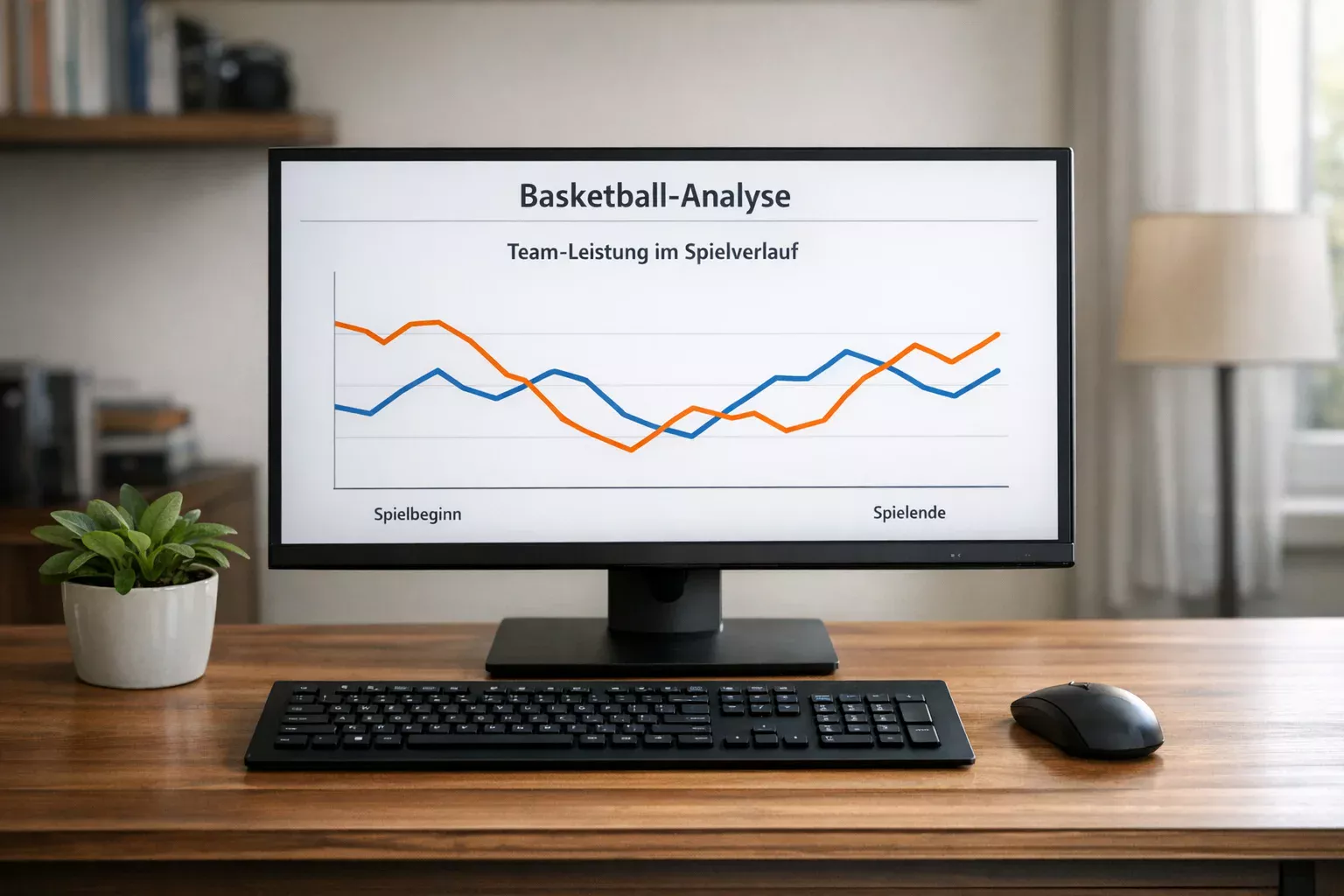 Monitor zeigt Trend-Diagramme für Basketball Spielanalyse