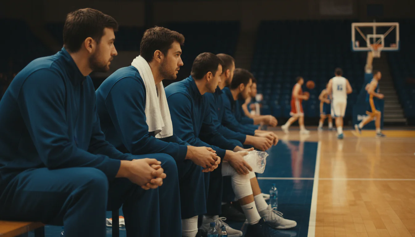 Basketballspieler auf der Bank während eines Spiels – Verletzungen und Kaderanalyse