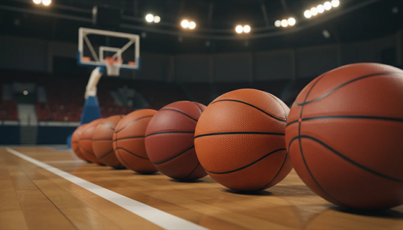 Basketbälle auf dem Spielfeld einer beleuchteten Arena – Wettanbieter Vergleich