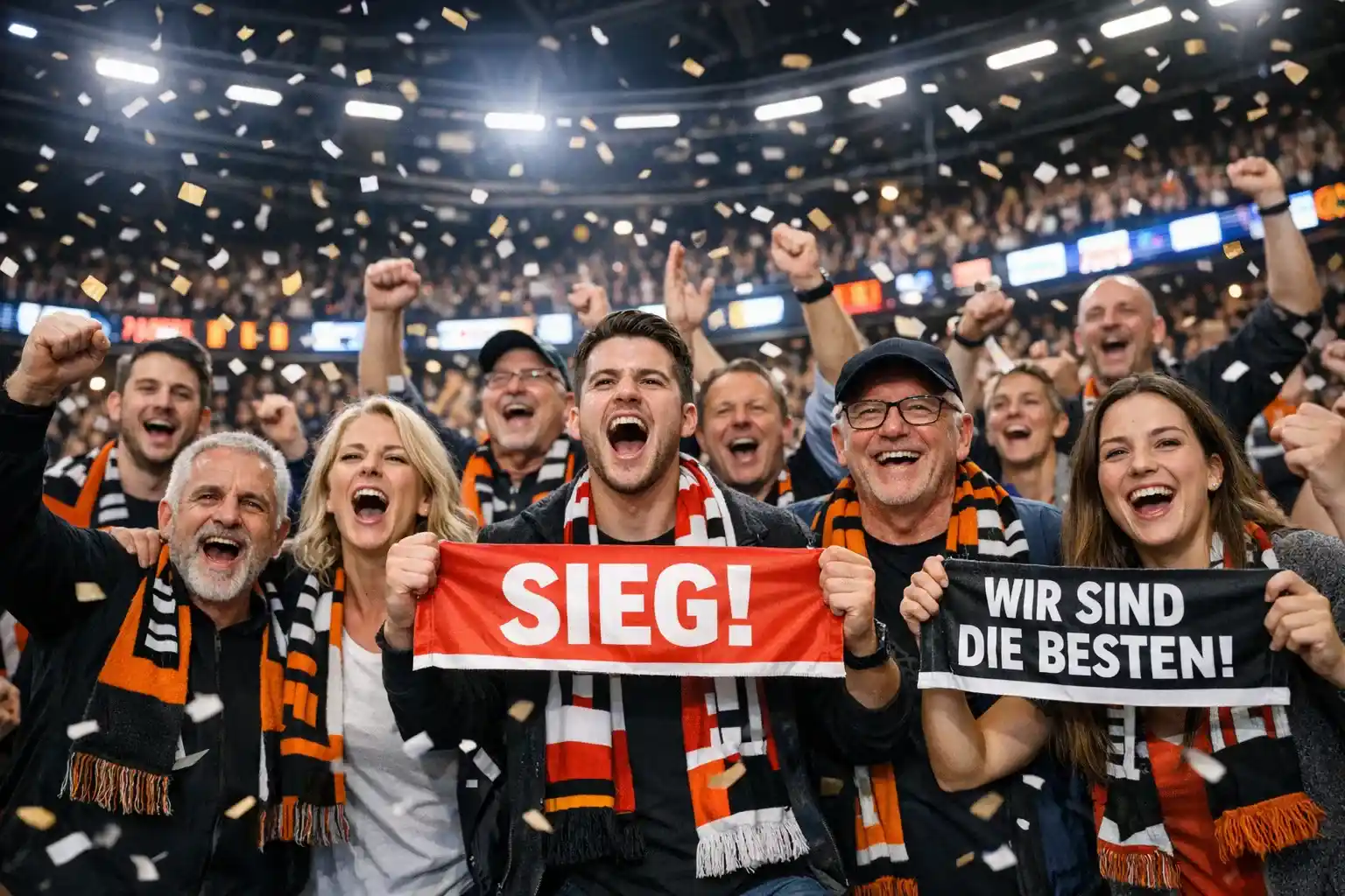 Jubelnde Fans bei einem Basketball Bundesliga Spiel in Deutschland