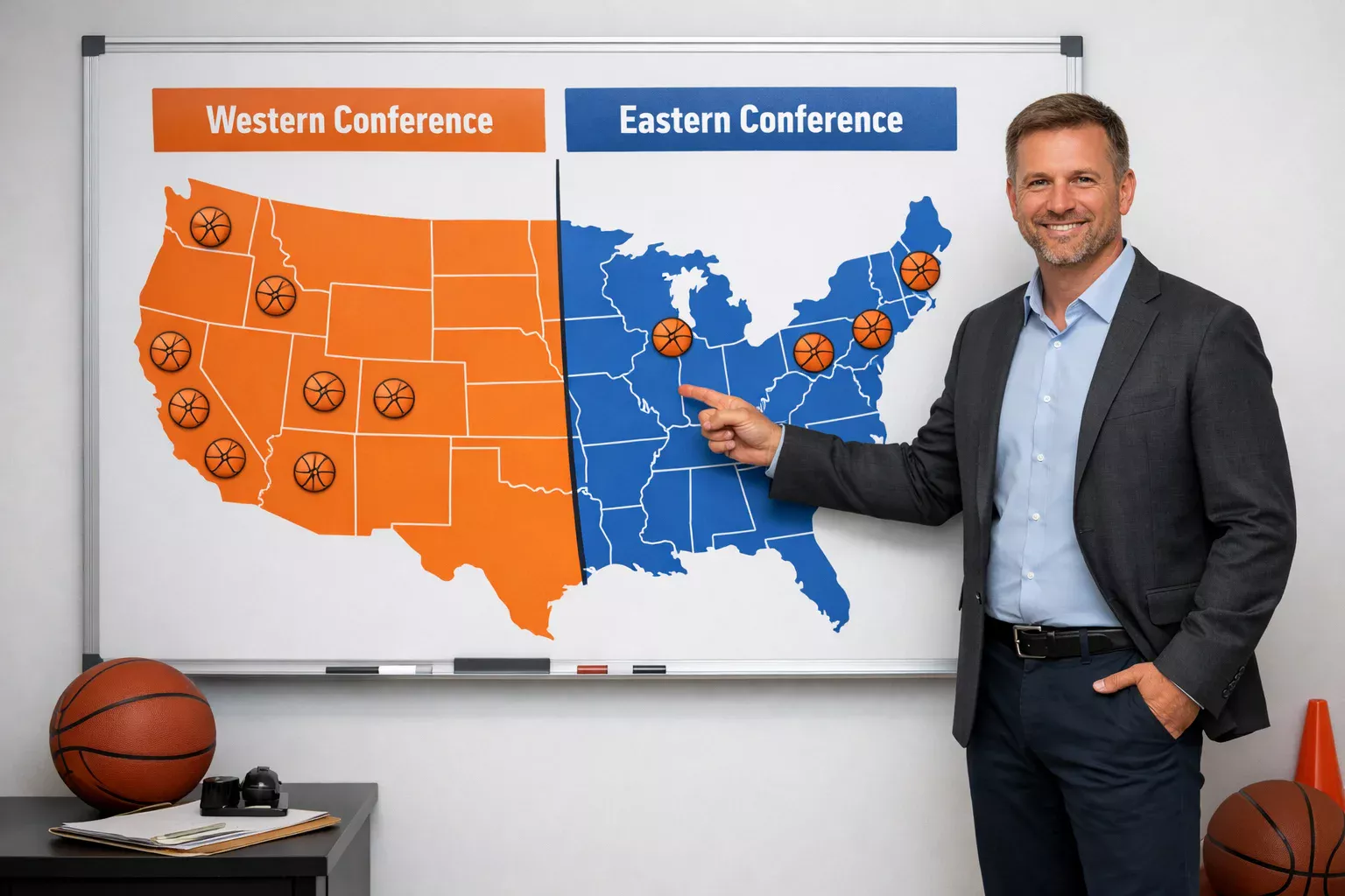 NBA Ligastruktur mit Eastern und Western Conference Übersicht