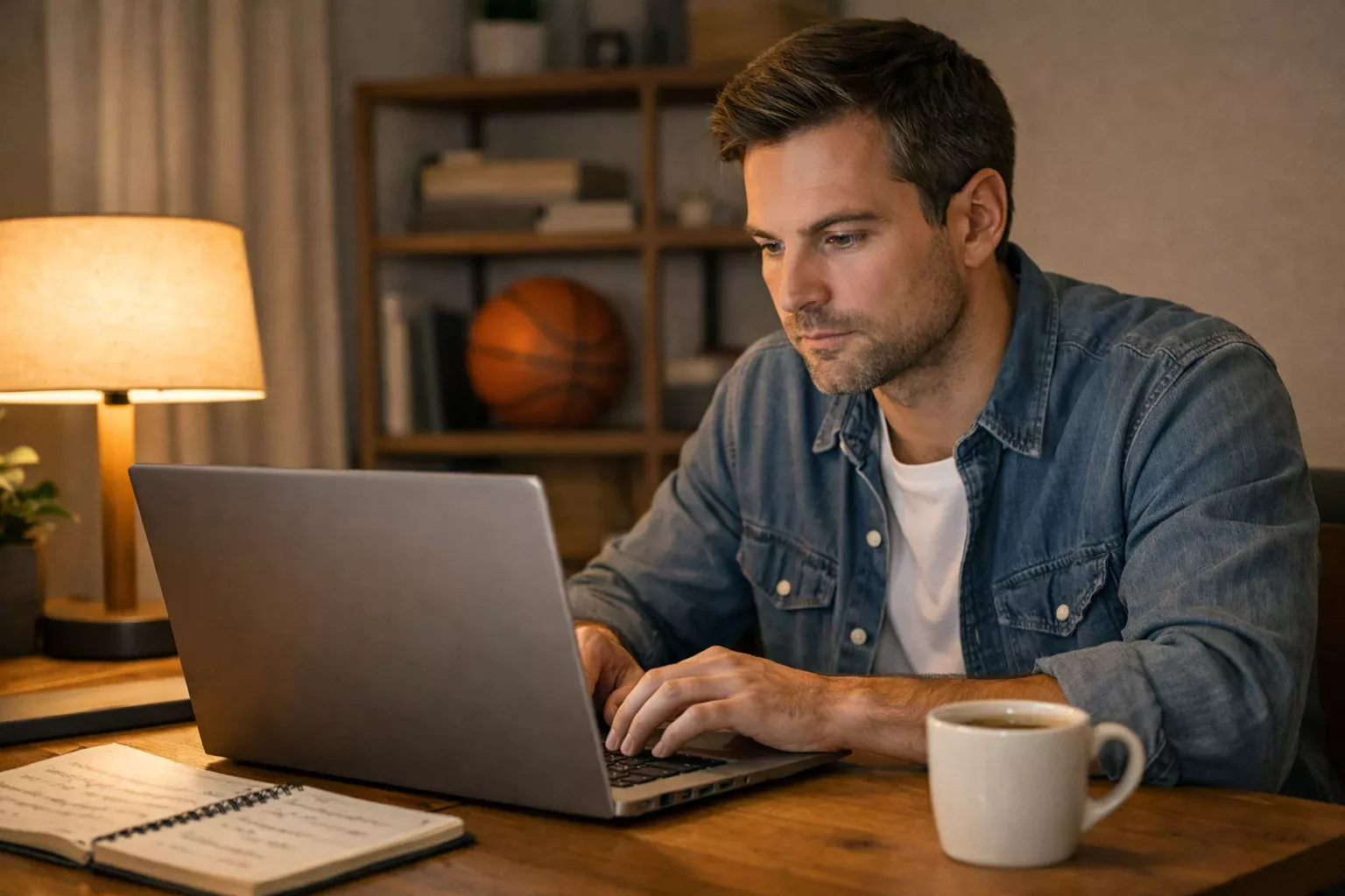 Person analysiert NBA Wettarten und Quoten auf einem Laptop