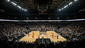 NBA-Basketballspiel in einer großen Arena mit Zuschauern – NBA Wetten Guide
