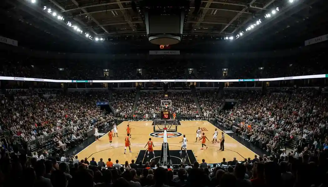 NBA-Basketballspiel in einer großen Arena mit Zuschauern – NBA Wetten Guide
