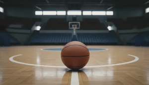 Basketball liegt ruhig auf dem leeren Spielfeld – verantwortungsvolles Wetten