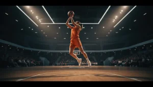 WNBA-Basketballspielerin beim Wurf in einer Arena – Frauen-Basketball Wetten